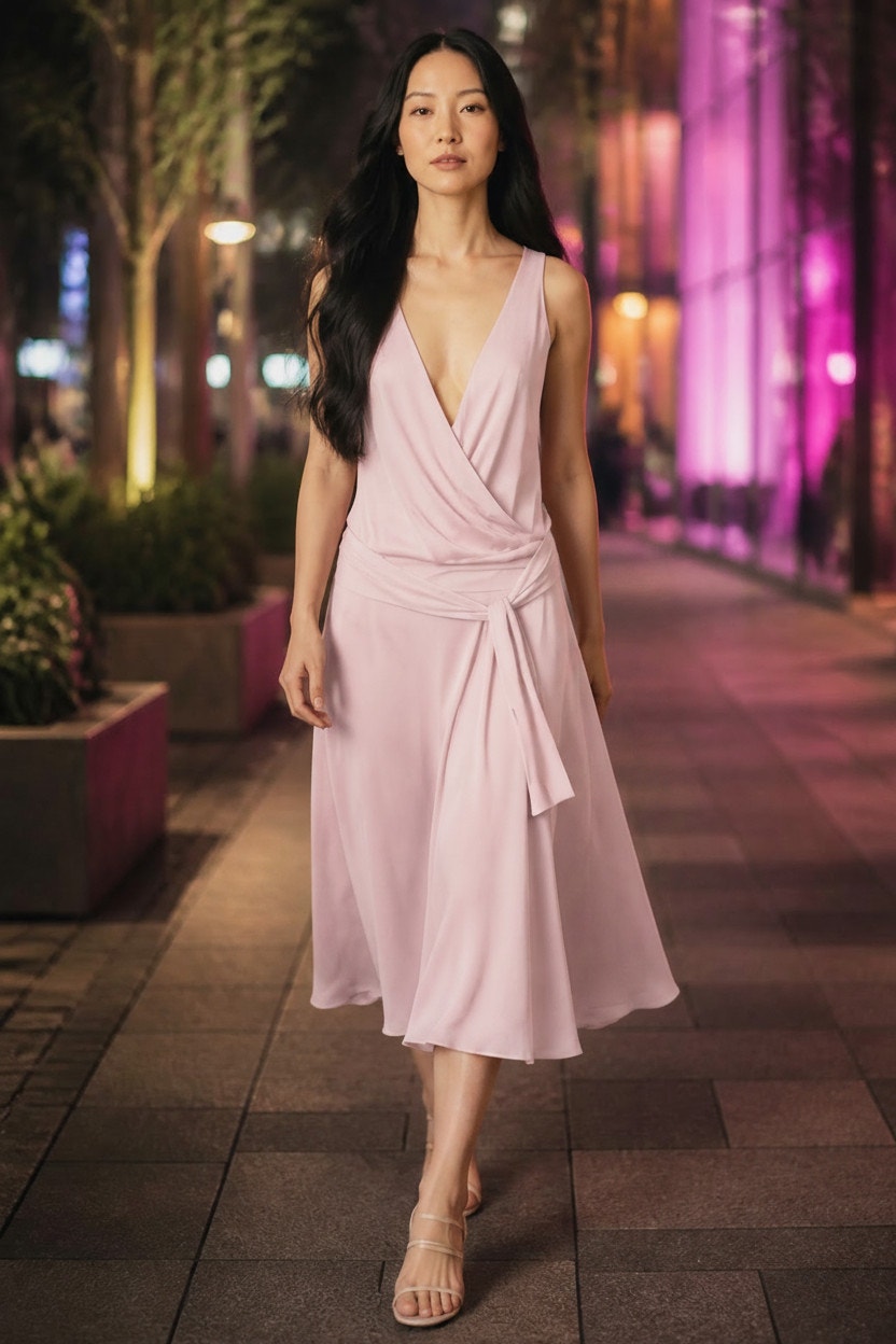 Mara Mac Maria Zinha Chiffon Dress Deep V Surplice A-Line Pink Size 44 - Us 8